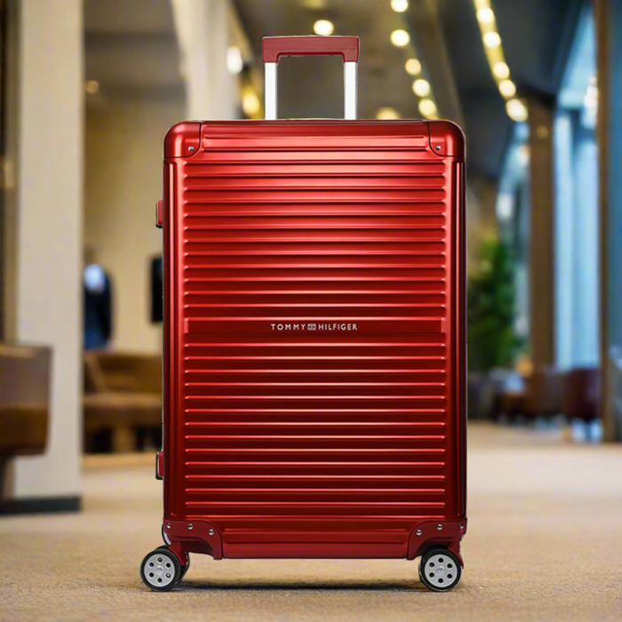 Red hard luggage sales