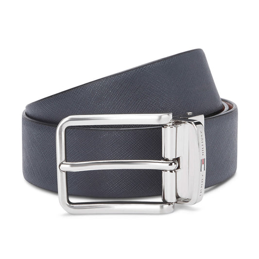 Tommy Hilfiger Talladega Leather Reversible Belt Navy and Tan