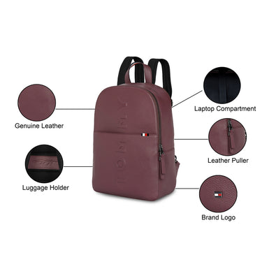 Tommy Hilfiger Premium Leather Line Time-square Laptop Backpack Burgundy