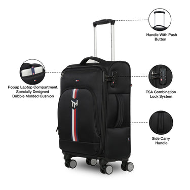 Tommy Hilfiger Kingsville Men Polyester Soft Luggage Black cabin