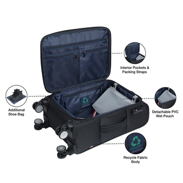 Tommy Hilfiger Kingsville Men Polyester Soft Luggage Black cabin