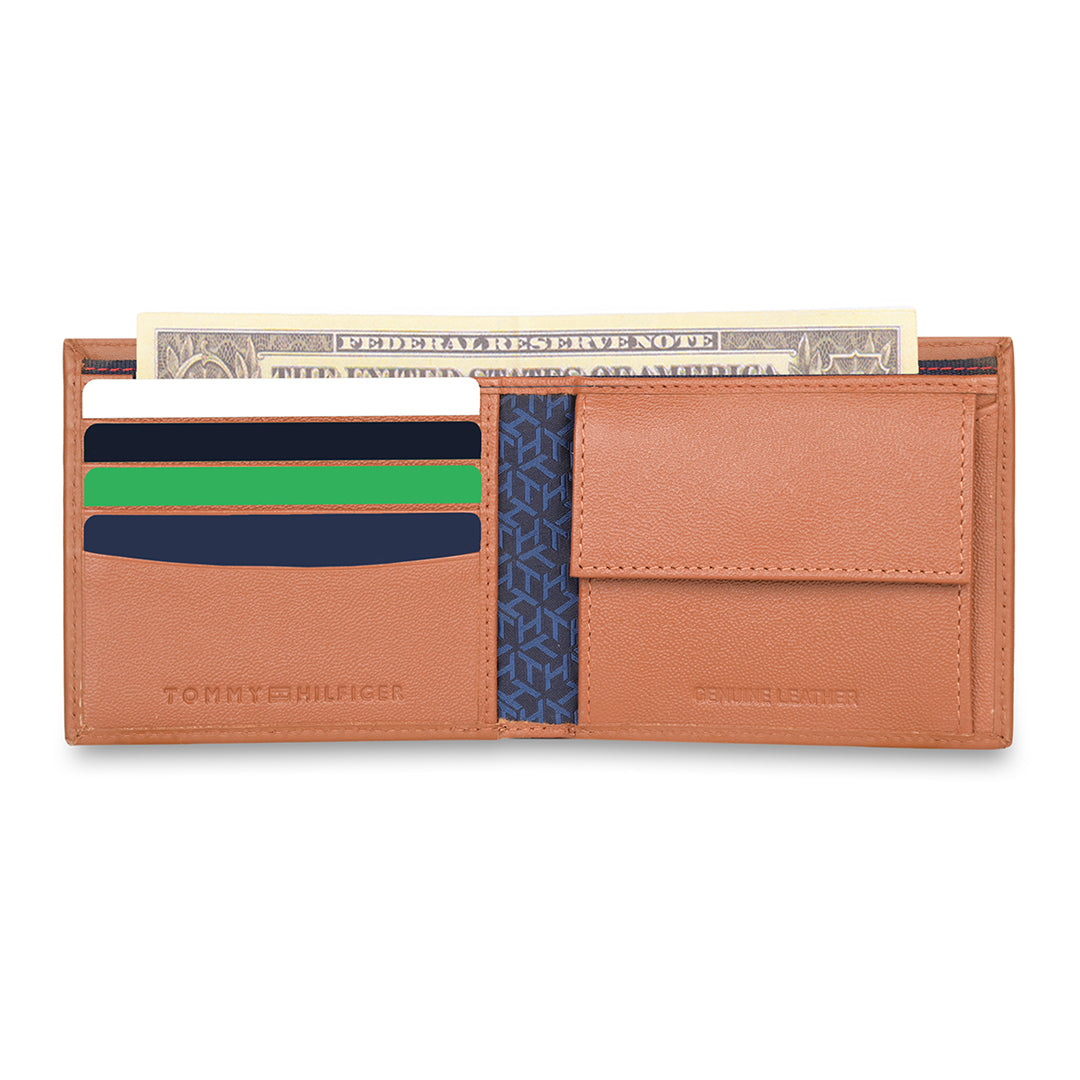 Tommy Hilfiger Stefano Mens Leather Global Coin Wallet  Tan