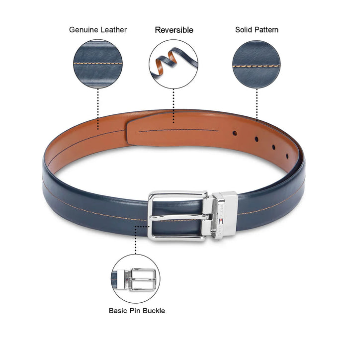Tommy Hilfiger Aberdeen Men's Reversible Leather Belt-Navy-Tan