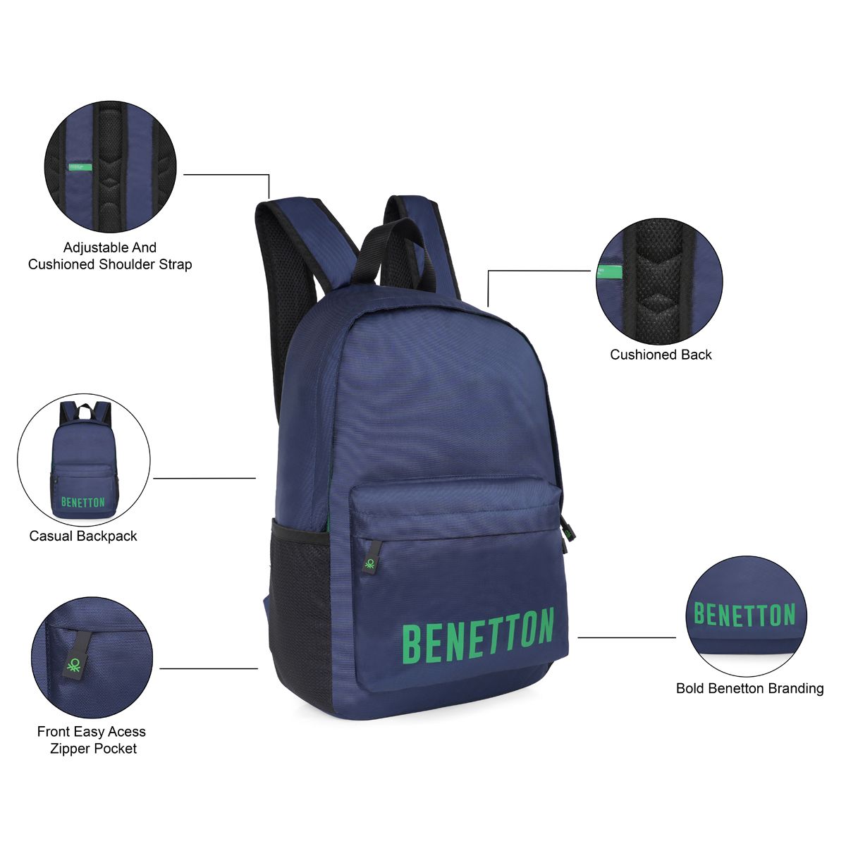 United Colors of Benetton Willow Laptop Backpack navy