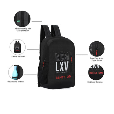 United Colors Of Benetton Caspian Non Laptop Backpack Black