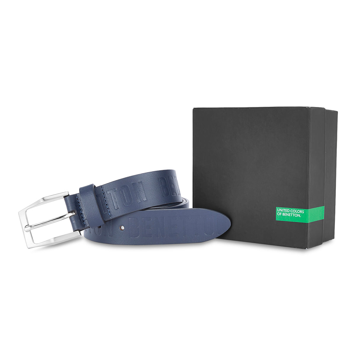 United Colors of Benetton Costa Men's Leather Non-Reversible Belt-Navy