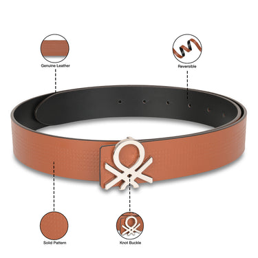 United Colors of Benetton Castello Men's Leather Reversible Belt-Tan