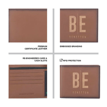 United Colors of Benetton Ackley Men’s Global Coin Leather Wallet-Tan