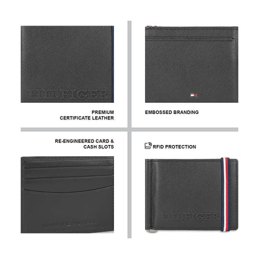 Tommy Hilfiger Harstad Mens Leather Money Clip Wallet-Black