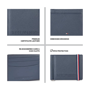 Tommy Hilfiger Harstad Mens Leather Money Clip Wallet-NAVY