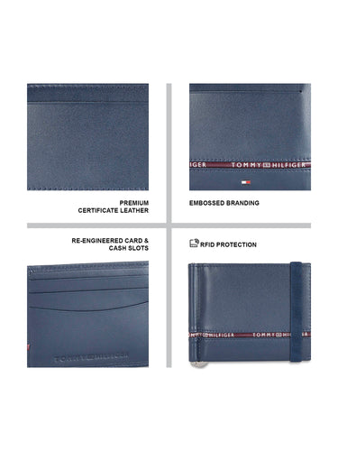 Tommy Hilfiger Larvik Mens Leather Moneyclip Wallet  Navy