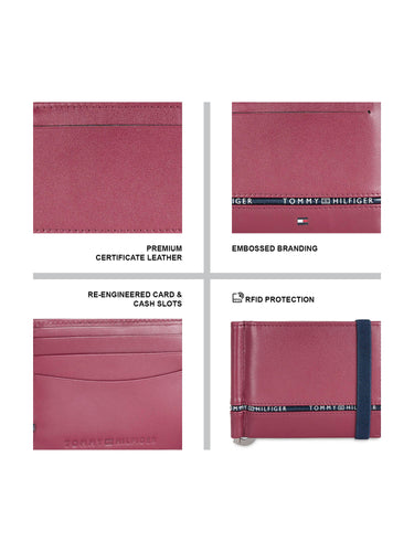 Tommy Hilfiger Larvik Mens Leather Moneyclip Wallet Wine