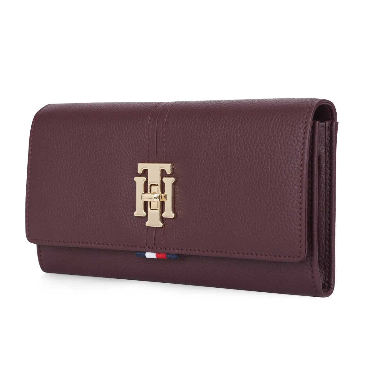 Tommy Hilfiger Alessia Womens Leather Flap Wallet With Sling Wine