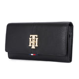 Tommy Hilfiger Alessia Womens Leather Flap Wallet With Sling Black