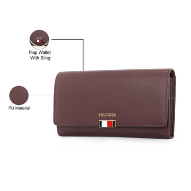 Tommy Hilfiger Teresa Women's Flap Wallet With Sling Wine