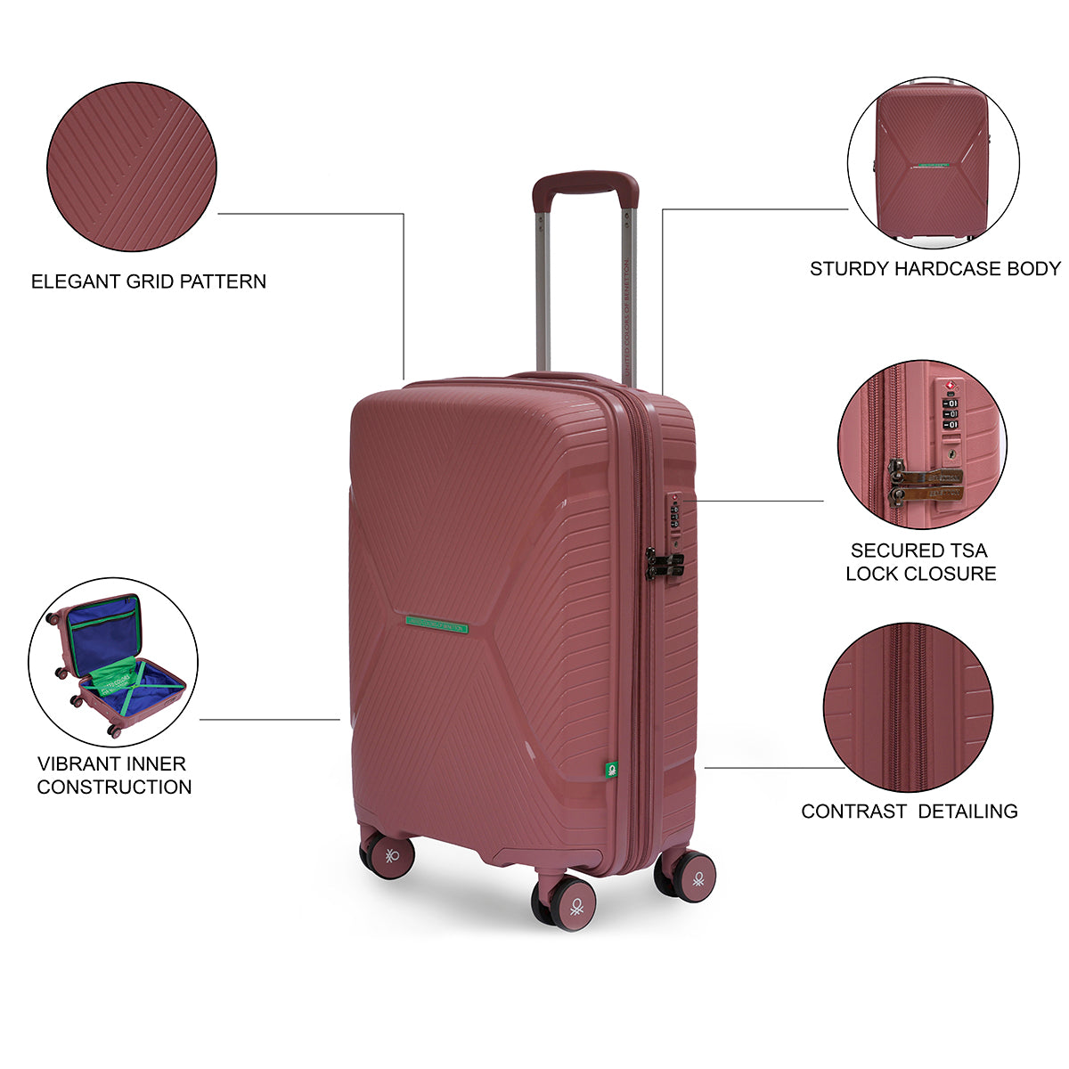 United Colors of Benetton Galaxy Hard Luggage Element Dusky Pink