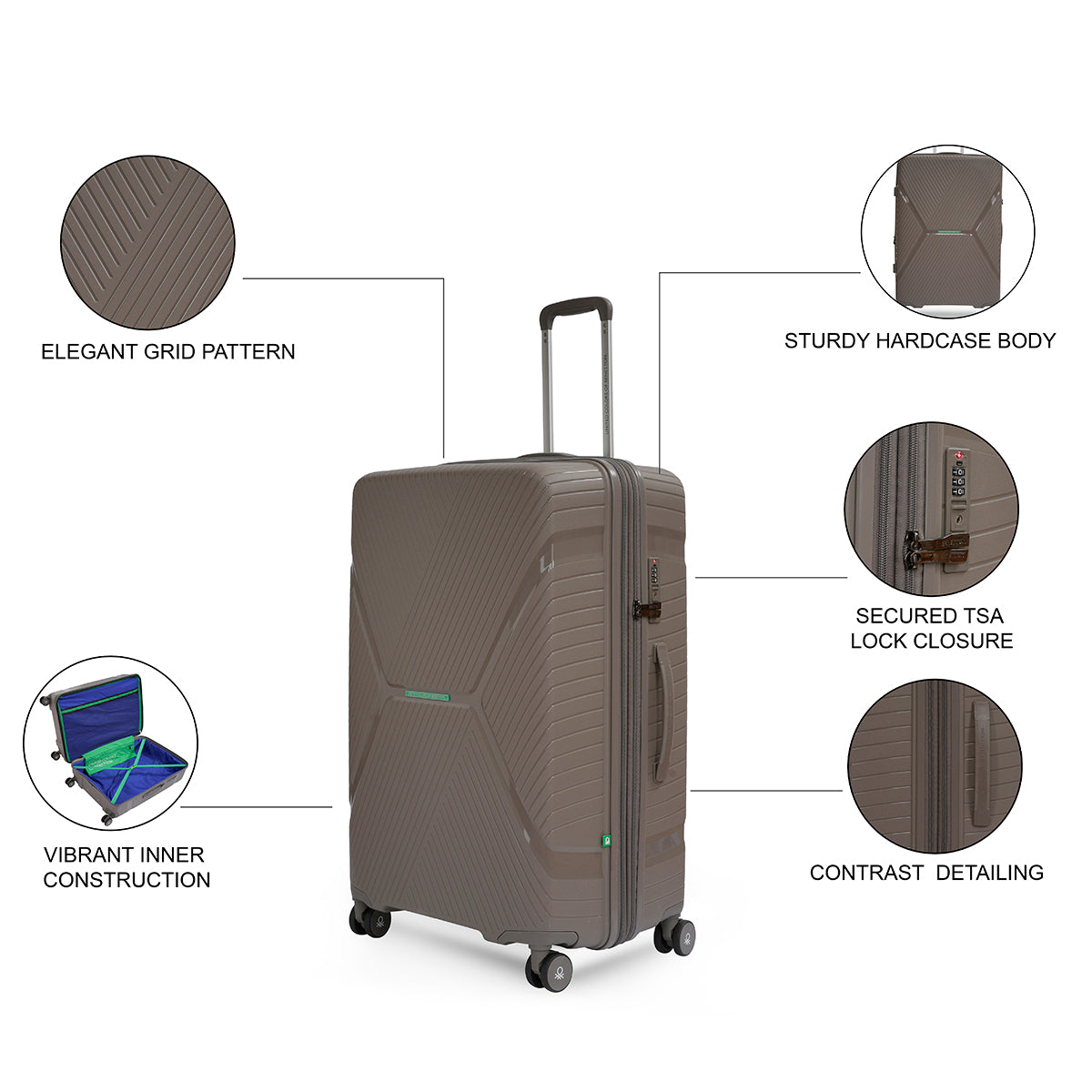 United Colors of Benetton Galaxy Hard Luggage Element mud brown