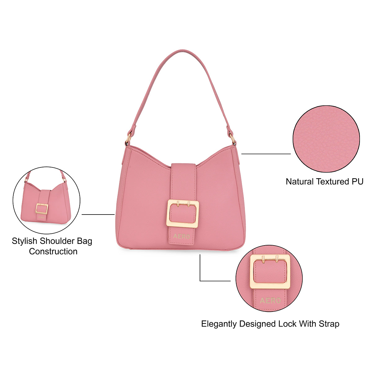 Aeropostale Enid Baguette Handbag Pink