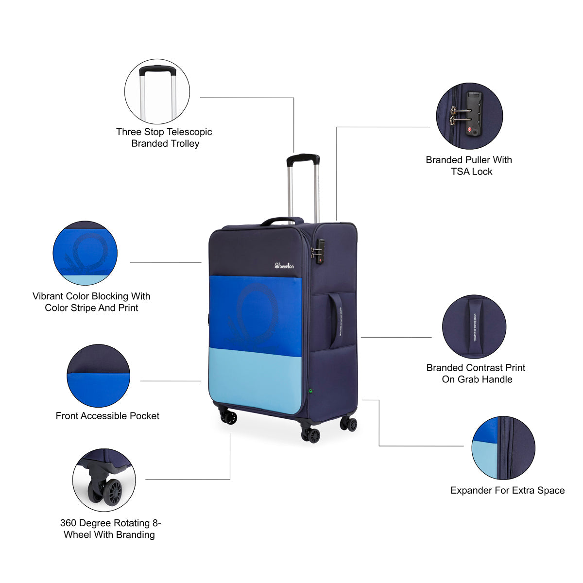 United Colors of Benetton Archimedes Soft Luggage Navy Cargo