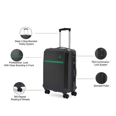 United Colors of Benetton Cobalt Hard Luggage Cabin Black