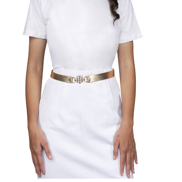 Tommy Hilfiger Yuki Womens Non Reversible Belt Metallic Gold