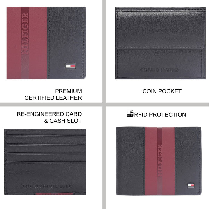 Tommy Hilfiger Alimos Men'S Global Coin Wallet Black+Wine