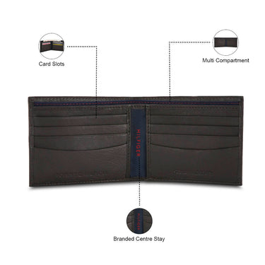 Tommy Hilfiger Bison Mens Leather Passcase Wallet Brown