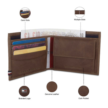 Tommy Hilfiger Crosby Mens Leather Global Coin Wallet Tan