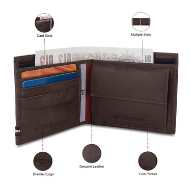Tommy Hilfiger Crosby Mens Leather Global Coin Wallet Brown
