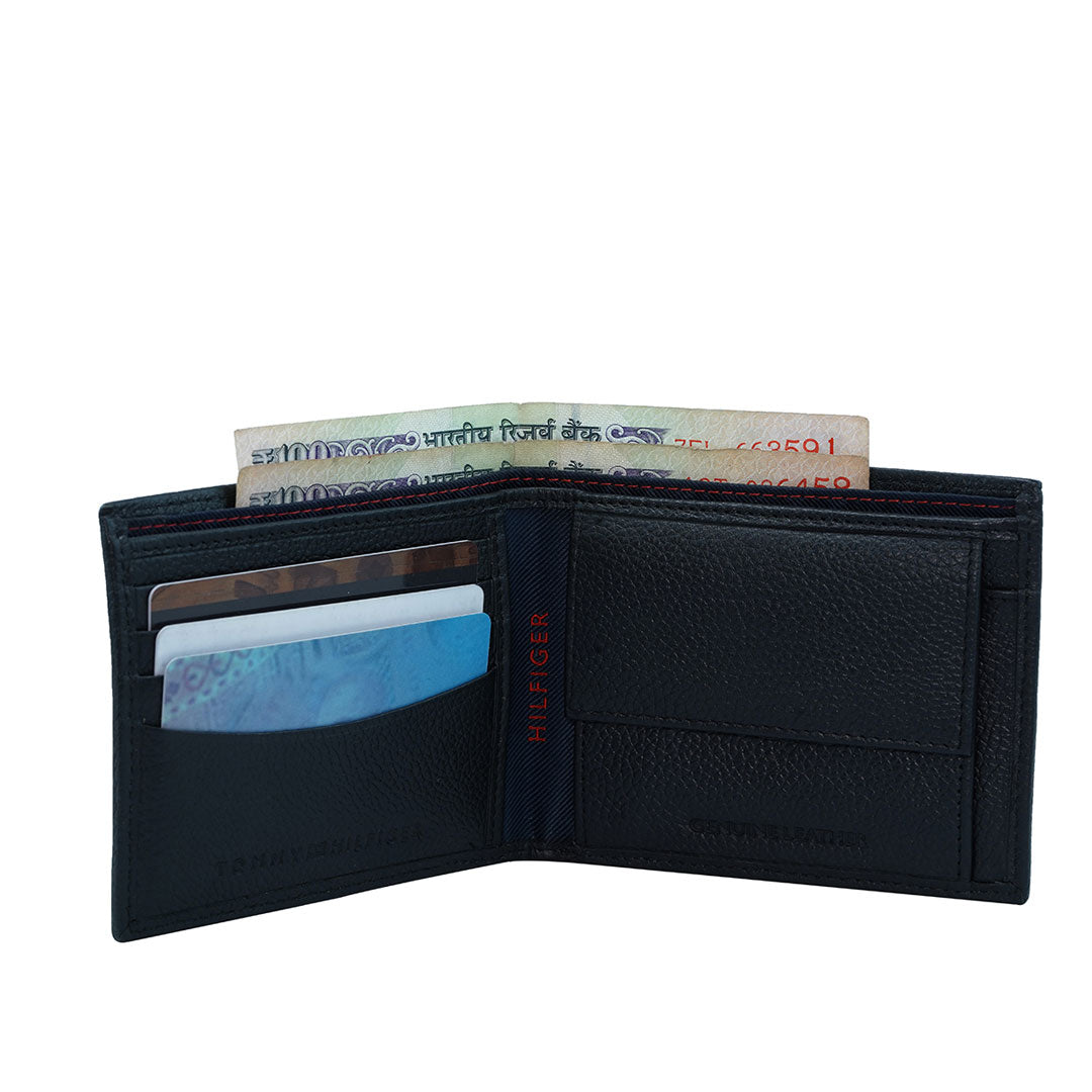 Tommy Hilfiger Crescent Mens Global Coin Leather Wallet Black