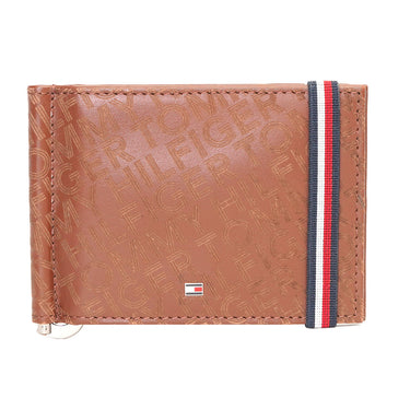 Tommy Hilfiger Maxx Moneyclip Menbs Printed Leather Wallet Tan