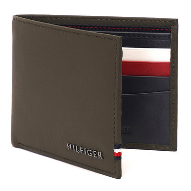 Tommy Hilfiger Milled Mens Leather Slimfold Wallet Olive