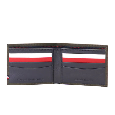 Tommy Hilfiger Milled Mens Leather Slimfold Wallet Olive