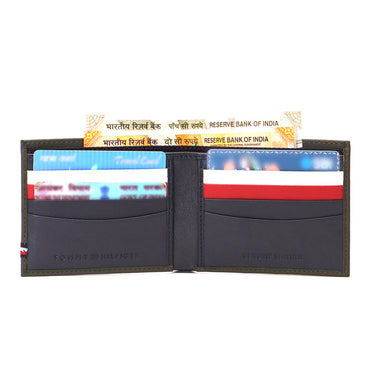 Tommy Hilfiger Milled Mens Leather Slimfold Wallet Olive