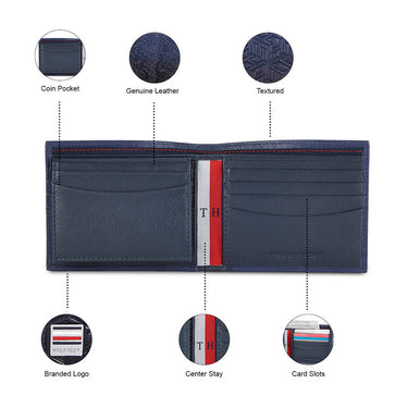 Tommy Hilfiger Cosmos Mens Leather Passcase Wallet navy