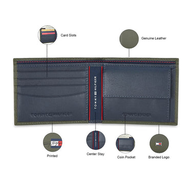 Tommy Hilfiger Spirit Mens Leather Global Coin Wallet Olive