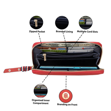 Tommy Hilfiger Canmore Womens Leather Zip Around Wallet red