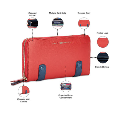 Tommy Hilfiger Omaha Womens Genuine Leather Wallet Red