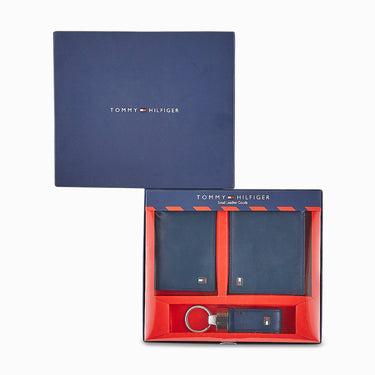 Tommy Hilfiger Combo Gift set - Leather Global Coin Wallet + Card Holder + Key Fob Navy Color