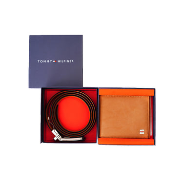 Tommy Hilfiger Combo Gift set - Tan Leather  Multicard Coin Wallet + Black and Tan Reversible leather Belt X-large Size