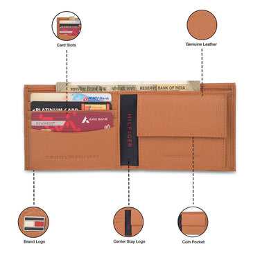 Tommy Hilfiger Felix Mens Leather Global Coin Wallet Tan