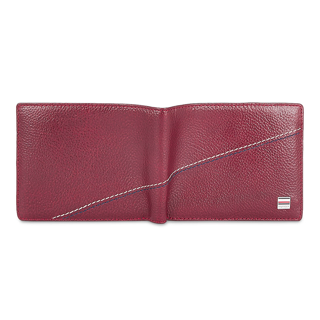 Tommy Hilfiger Sebastian Mens Leather Passcase Wallet Burgundy