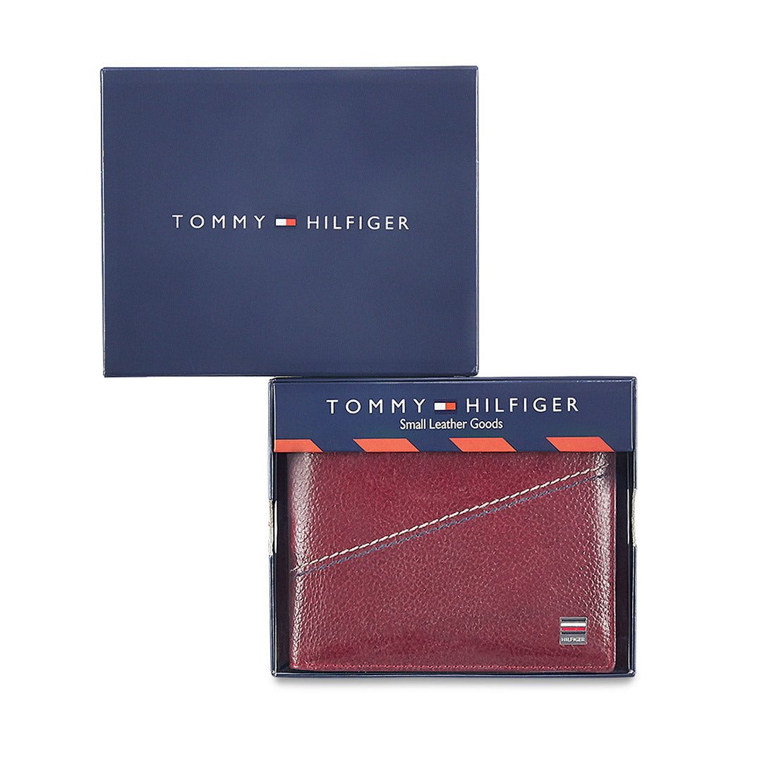 Tommy Hilfiger Sebastian Mens Leather Passcase Wallet Burgundy