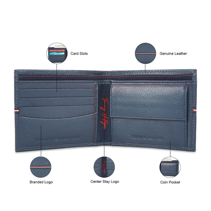 Tommy Hilfiger Yukon Mens Leather Global Coin Wallet navy