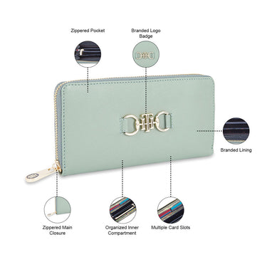 Tommy Hilfiger Vianna Womenbs Vegan Leather Zip Around Wallet Sea Green