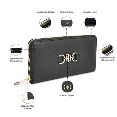 Tommy Hilfiger Vianna Womenbs Vegan Leather Zip Around Wallet Black