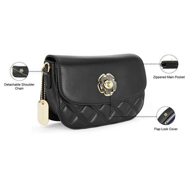 Sugarush Maci Womenbs Vegan Leather Quilted Sling Bag Black