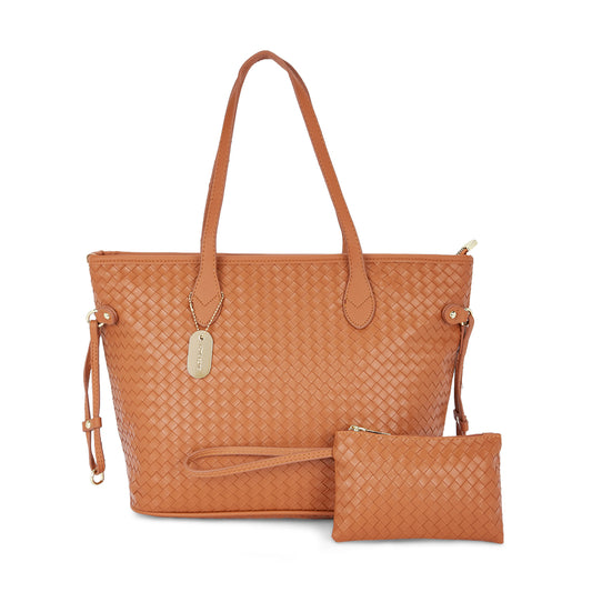 Sugarush Giselle Womenbs Vegan Leather Weaved Tote Bag Orange