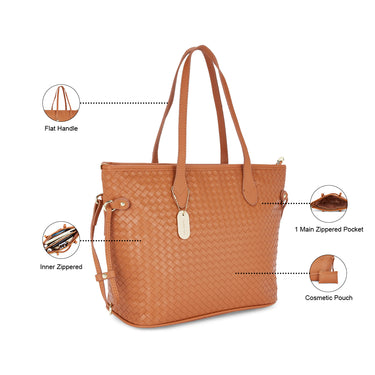Sugarush Giselle Womenbs Vegan Leather Weaved Tote Bag Orange