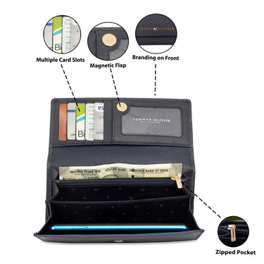 Tommy Hilfiger Mariam Womens Leather Flap Wallet Navy